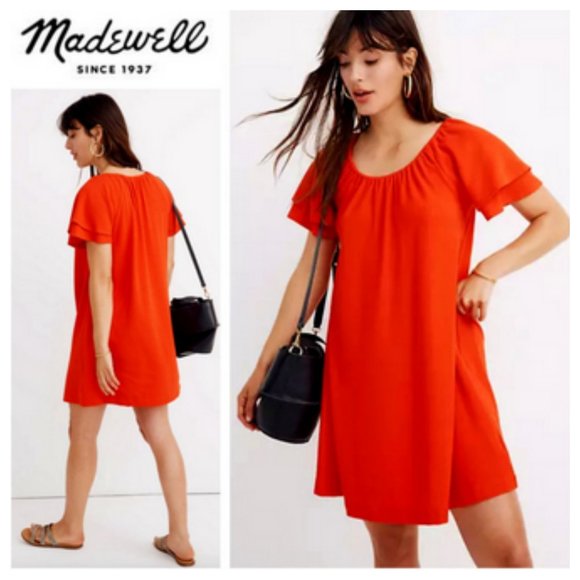 Madewell Dresses & Skirts - Madewell Texture & Thread Dress Large 12 14 Orange Tiered Sleeve